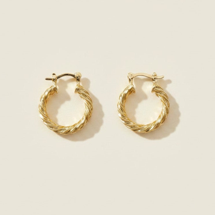 18k Gold Filled Twisted Hoop Earrings | Available in Two Sizes