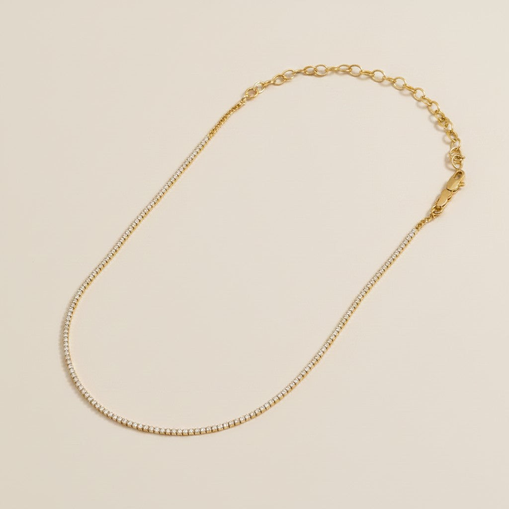18k Gold Filled Tennis Necklace | Delicate Minimalist Sparkle