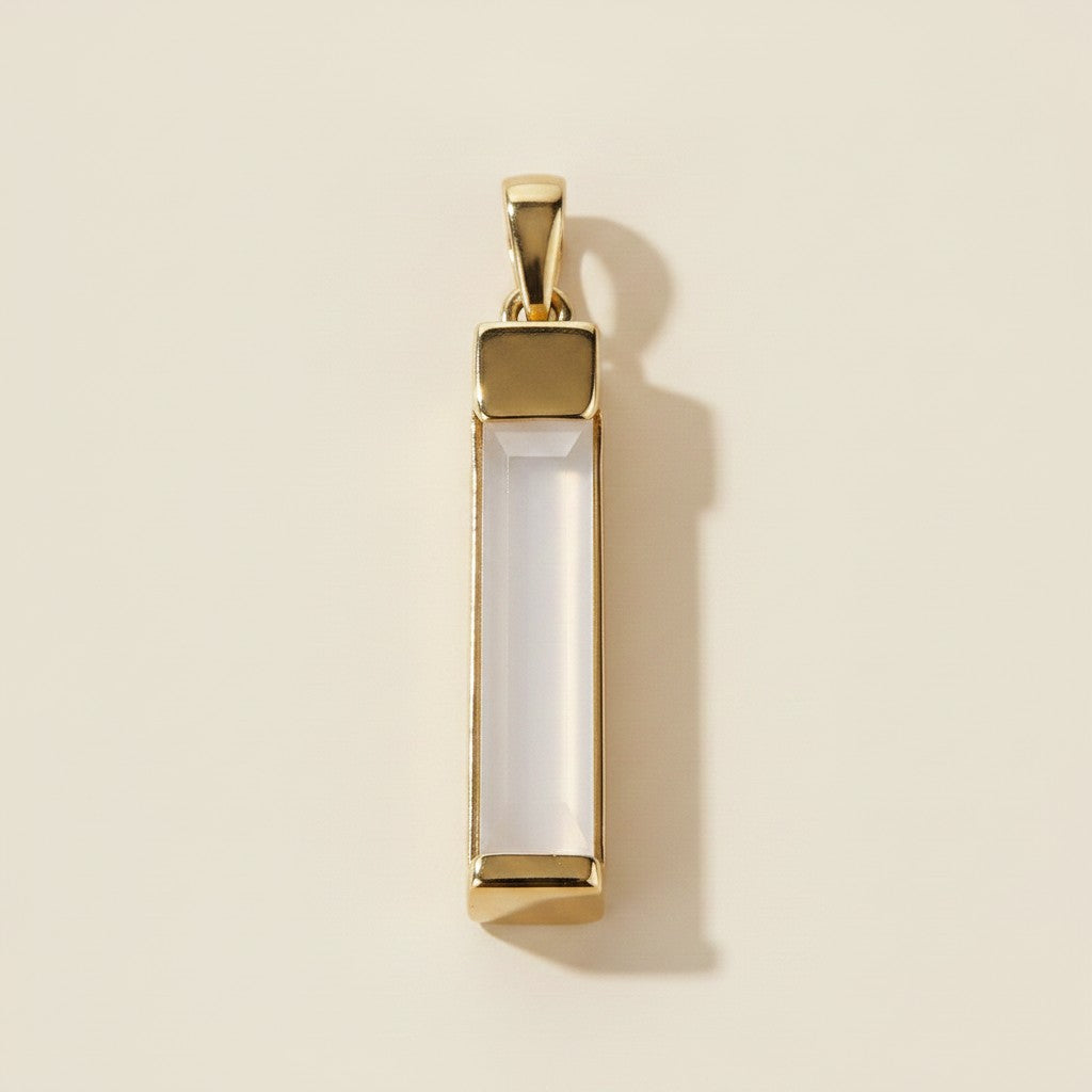 ✨ 18k Gold Filled Nude Crystal Baguette Pendant — Long. Champagne-Toned. Effortlessly Layerable.