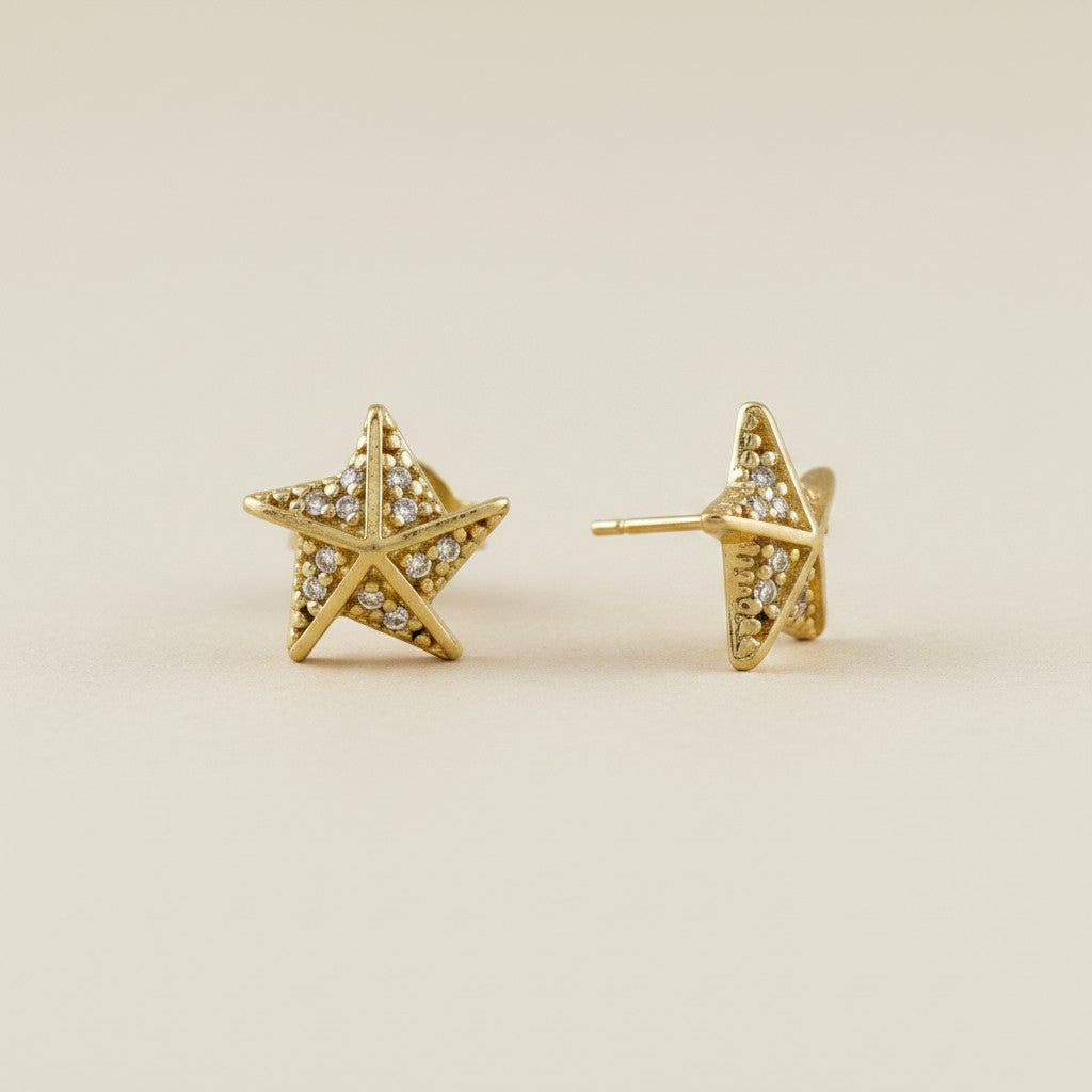 18k Gold Filled Stella a Mulinello CZ Stud Earrings | Italian-Inspired Celestial Style