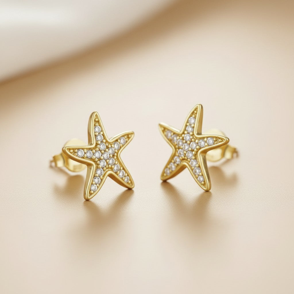 ⭐ 18k Gold Filled Pavé CZ Sea Star Stud Earrings — The Ocean on Your Ear. All Sparkle.