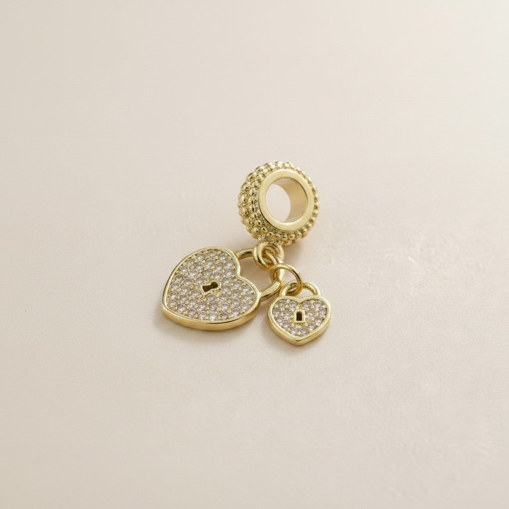 18k Gold Filled Pavé CZ Double Heart Charm — Two Hearts, One Unbreakable Bond