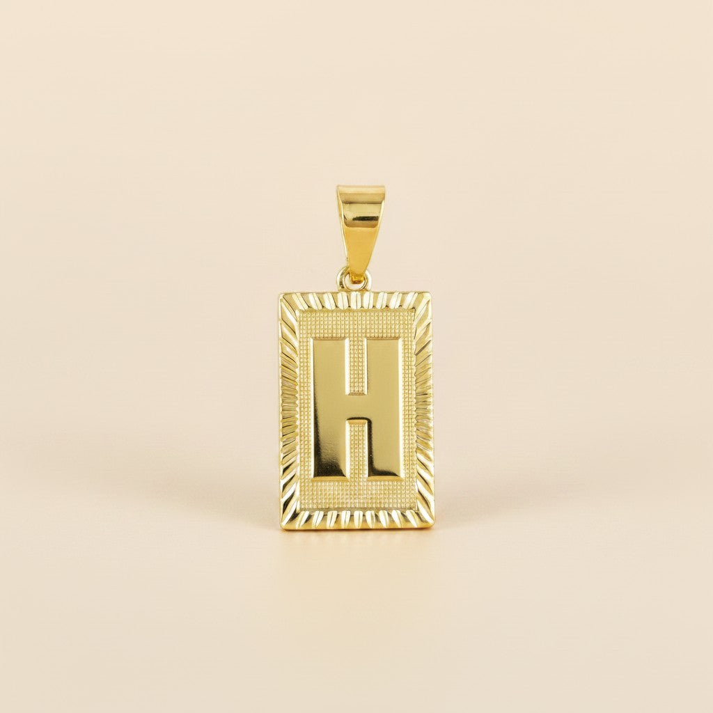 18k Gold Filled Vintage Diamond Cut Initial Plate Pendant | Personal & Timeless