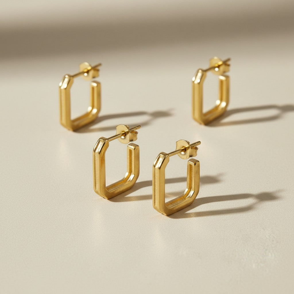 18k Gold Filled Square C-Hoop Earrings | Modern Geometry, Classic Elegance