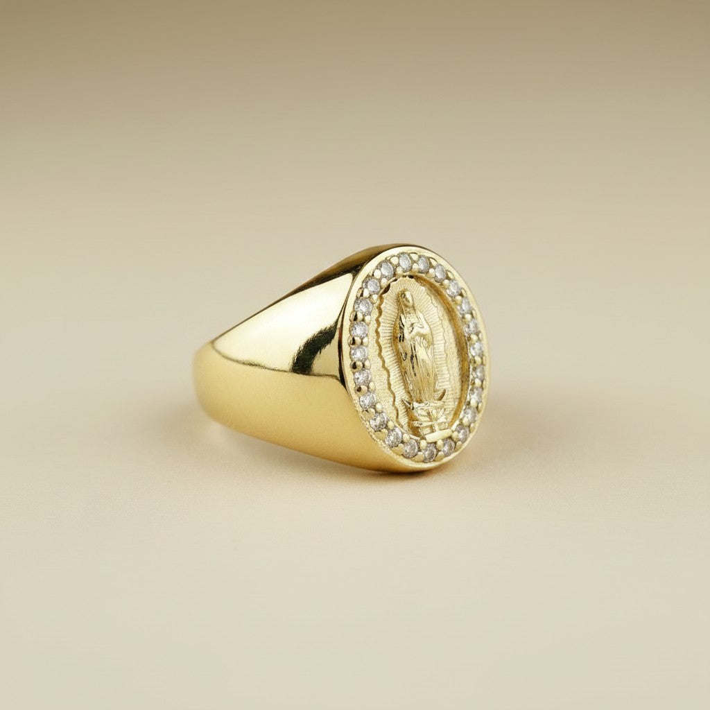 🙏 18k Gold Filled Our Lady of Guadalupe CZ Signet Ring — La Virgencita. On the Finger. Always.