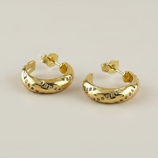18k Gold Filled CZ Ribbon Detail C-Hoop Earrings