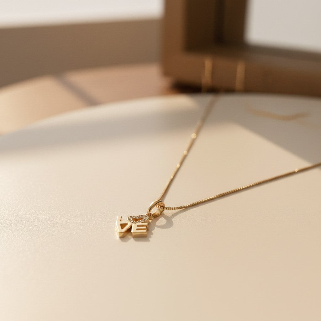 💛 18k Gold Filled Love Letter Stack Necklace — Four Letters. One Word. Worn at the Collarbone.