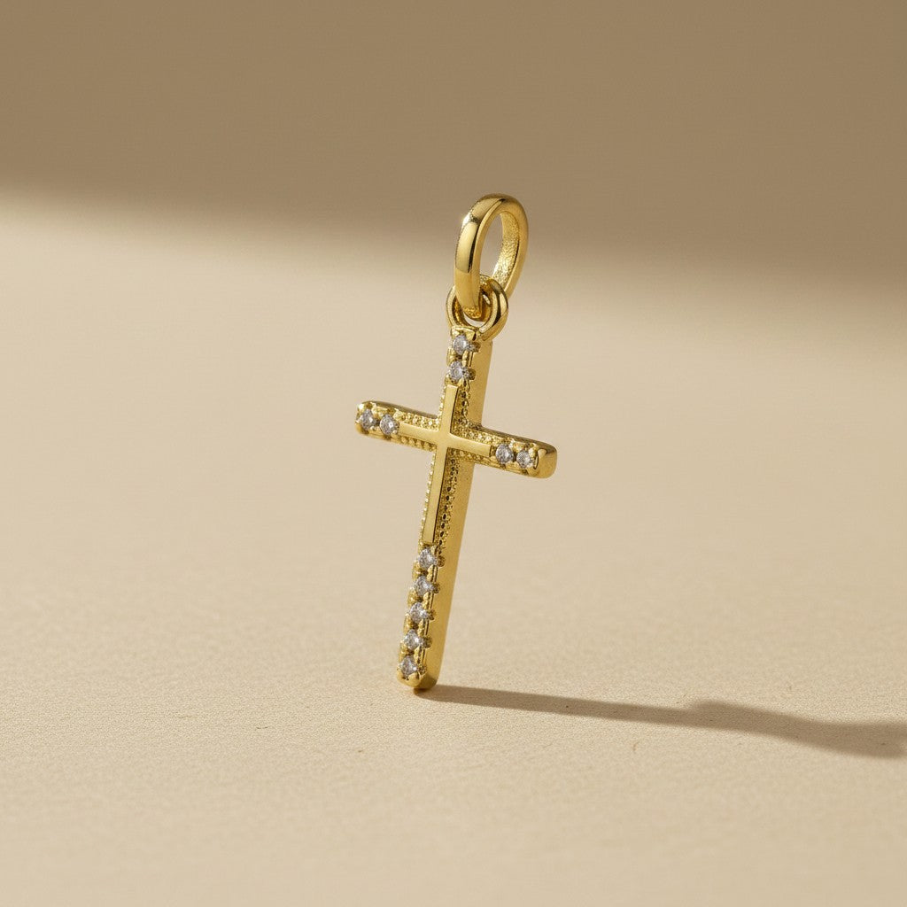 ✝️ 18k Gold Filled CZ Cross Pendant — Four Points. Four Stones. Faith That Catches the Light.