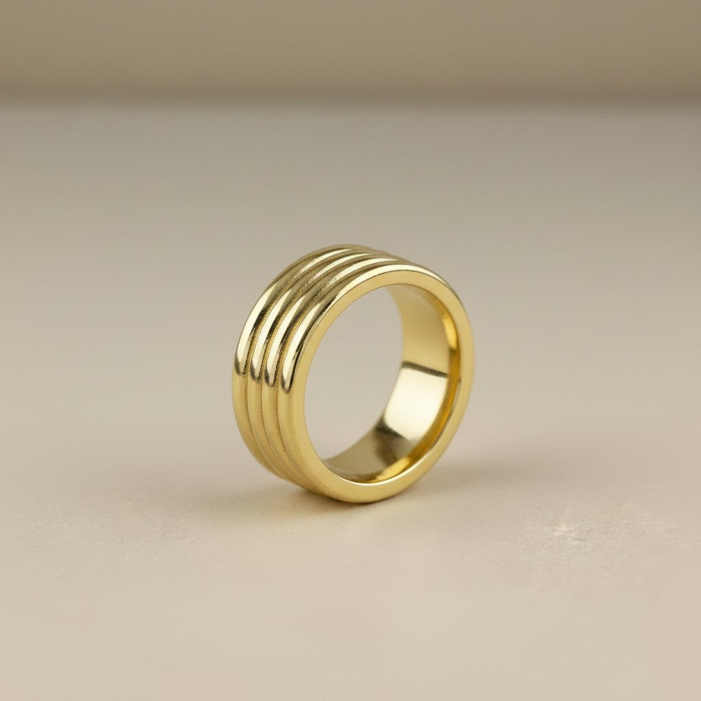 18K Gold Filled Triple Groove Band Ring