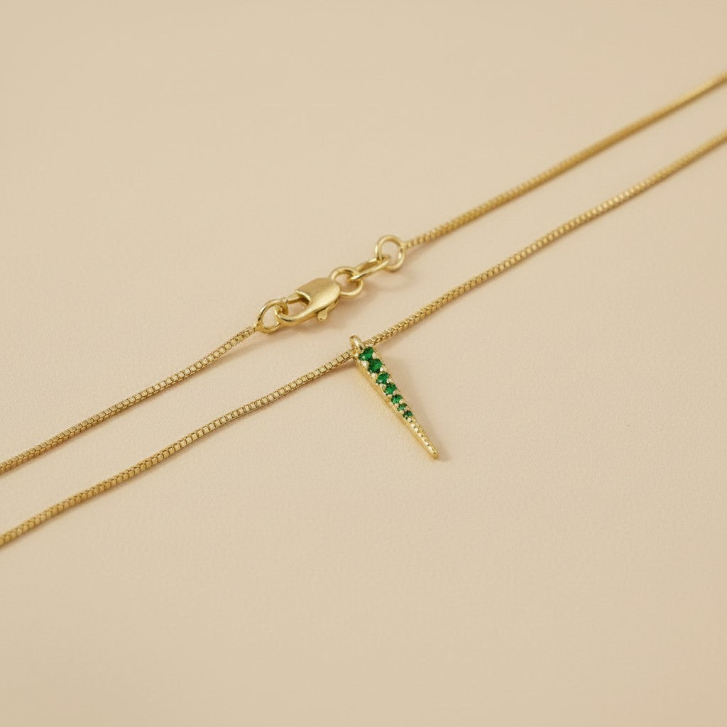 💚 18k Gold Filled Emerald CZ Spear Necklace — The Sharpest Point. The Richest Green.
