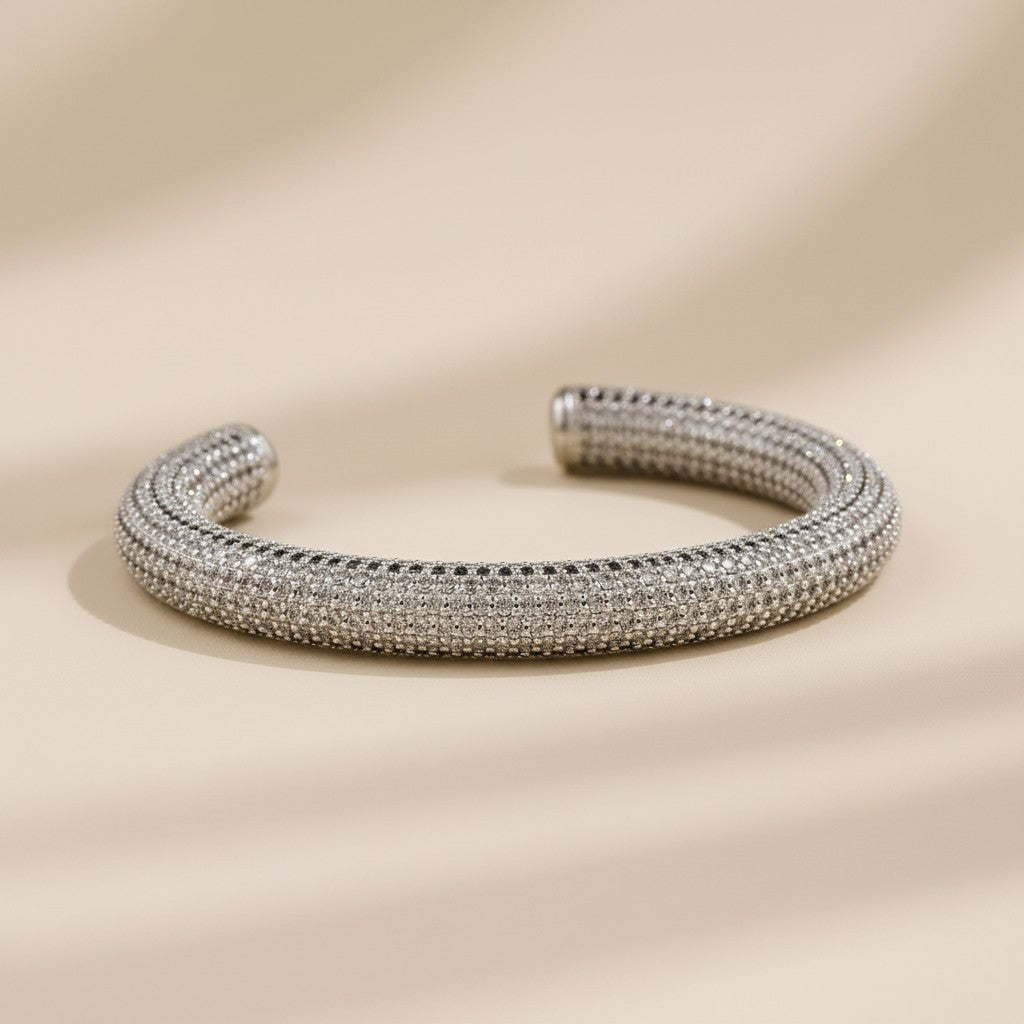 18k Gold Filled Chunky Iced Arm Cuff Bracelet | Diamond-Like Opulence