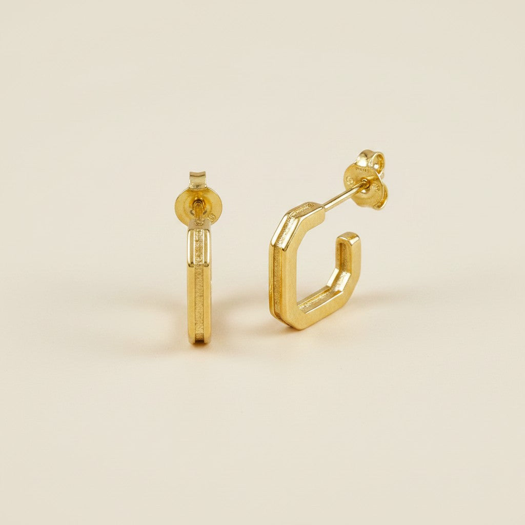 18k Gold Filled Square C-Hoop Earrings | Modern Geometry, Classic Elegance
