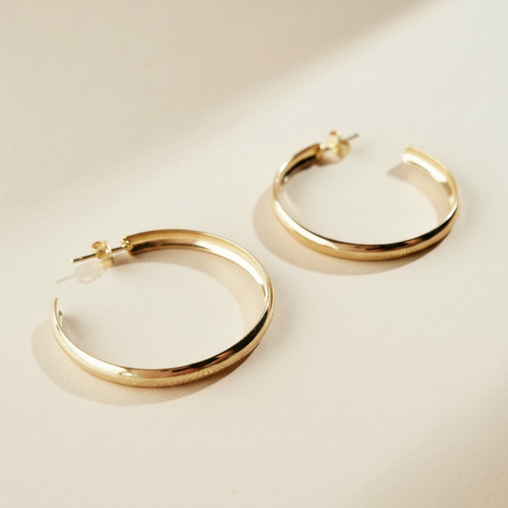 ✨ 18k Gold Filled 40mm Hollow C-Hoop Earrings — Statement Size. Hollow Build. All Day Comfort.