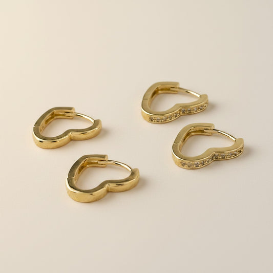 💛 18k Gold Filled Heart Clicker Hoop Earrings — Plain Gold or Pavé CZ. Same Heart. Your Level of Sparkle.