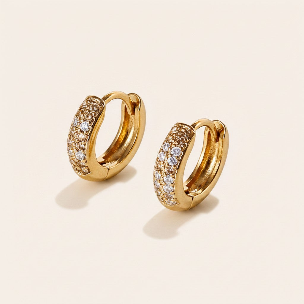 18k Gold Filled Oval Clicker Hoop Earrings | Pavé CZ Accents