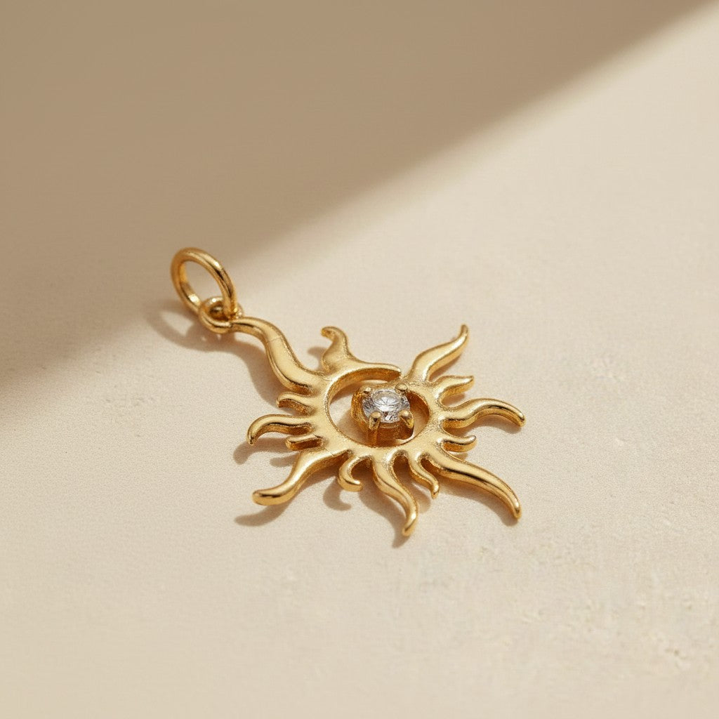 18k Gold Filled Radiant Sun CZ Pendant — Light at the Center. Gold Reaching Outward.
