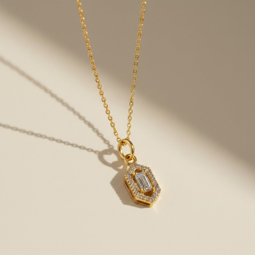 ✨ 18k Gold Filled Baguette CZ Pendant Necklace — One Stone. Two Personalities. The Neckline Transformed