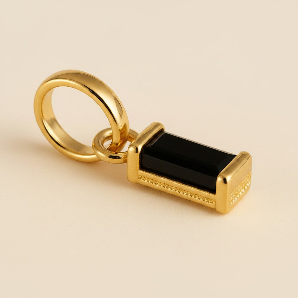 18k Gold Filled Black Baguette Charm Pendant | Complete Your Collection