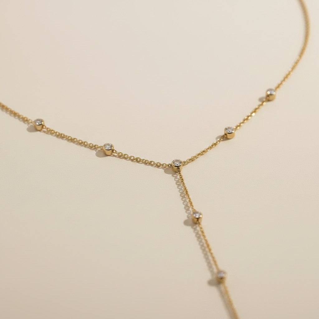 ✨ 18k Gold Filled CZ Bezel Lariat Necklace — One Line. One Stone. Every Neckline Flattered.