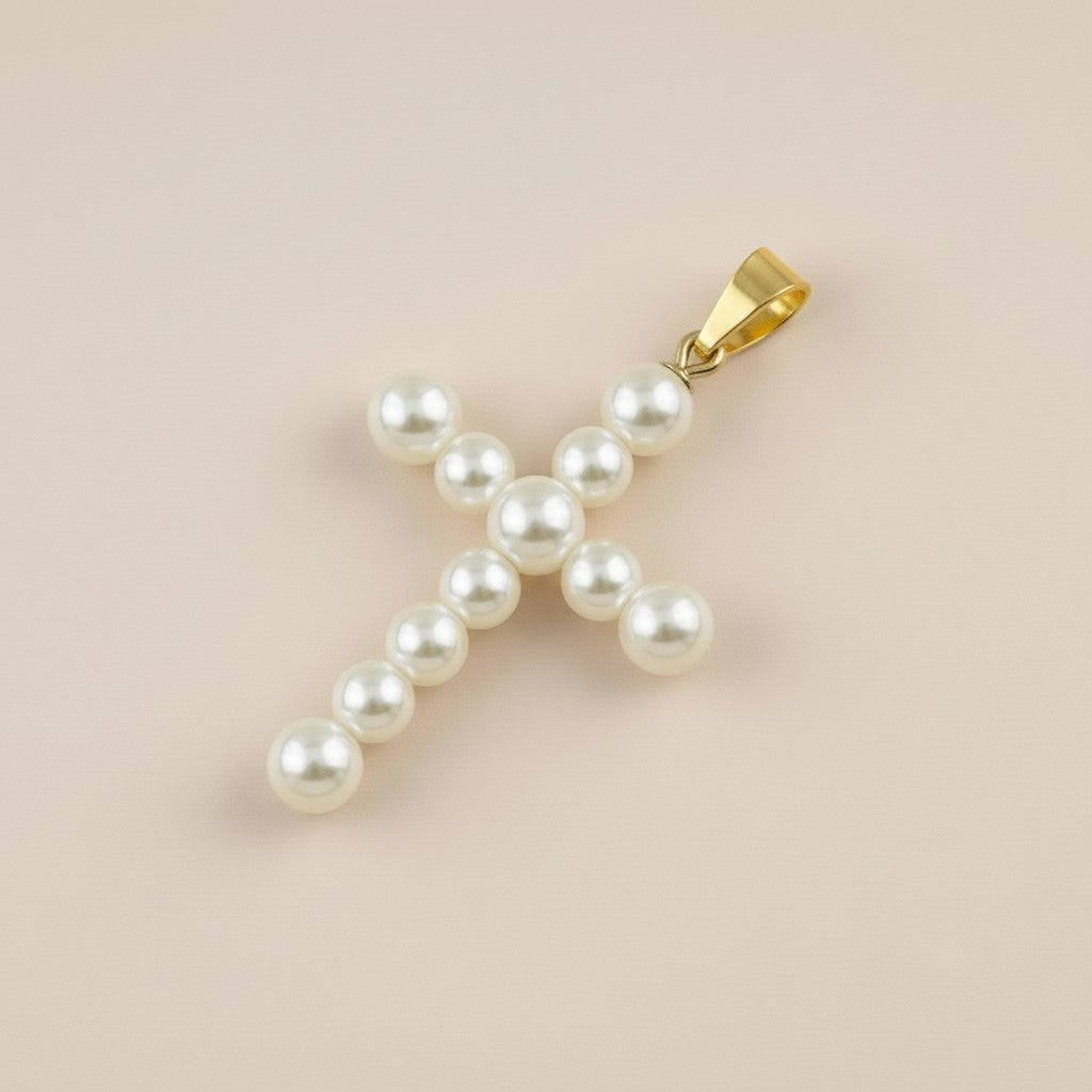 18k Gold Filled Pearl Cross Pendant