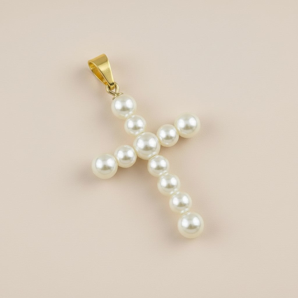 18k Gold Filled Pearl Cross Pendant