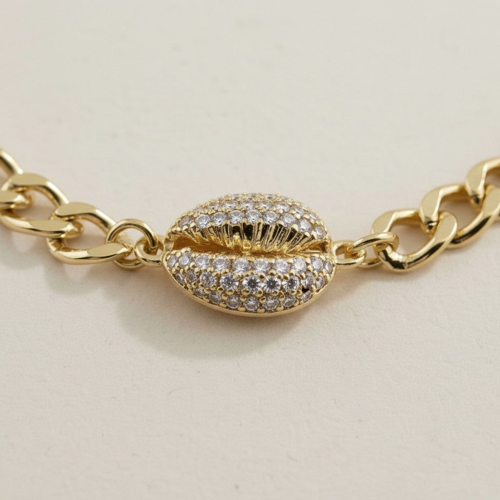 Cowrie Shell Bracelet - Beach Jewelry with CZ Stones