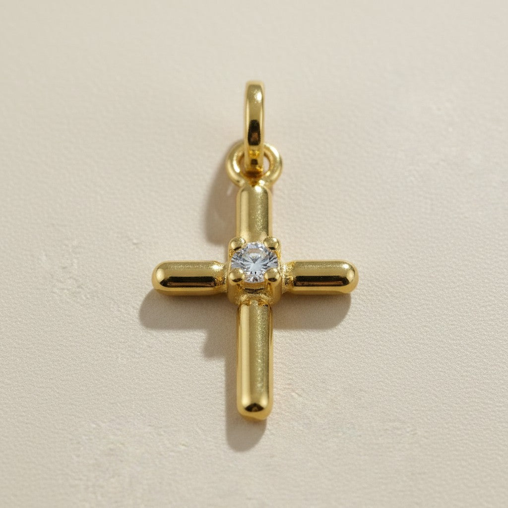 18k Gold Filled Polished CZ Cross Pendant | Timeless Faith & Elegance