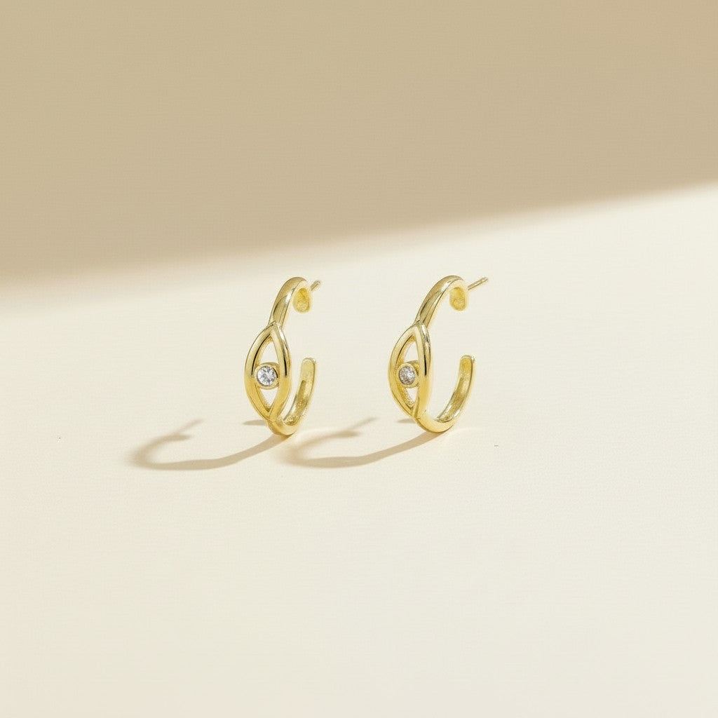 18k Gold Filled CZ Eye C- Hoop Earrings