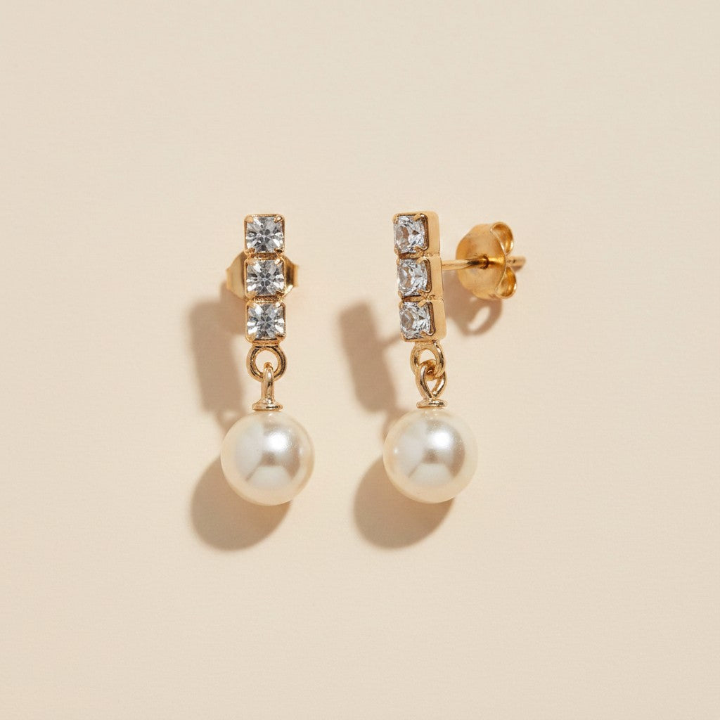 🤍 18k Gold Filled CZ & Pearl Post Earrings — Sparkle Above. Lustre Below. The Classic Combination