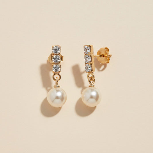 🤍 18k Gold Filled CZ & Pearl Post Earrings — Sparkle Above. Lustre Below. The Classic Combination