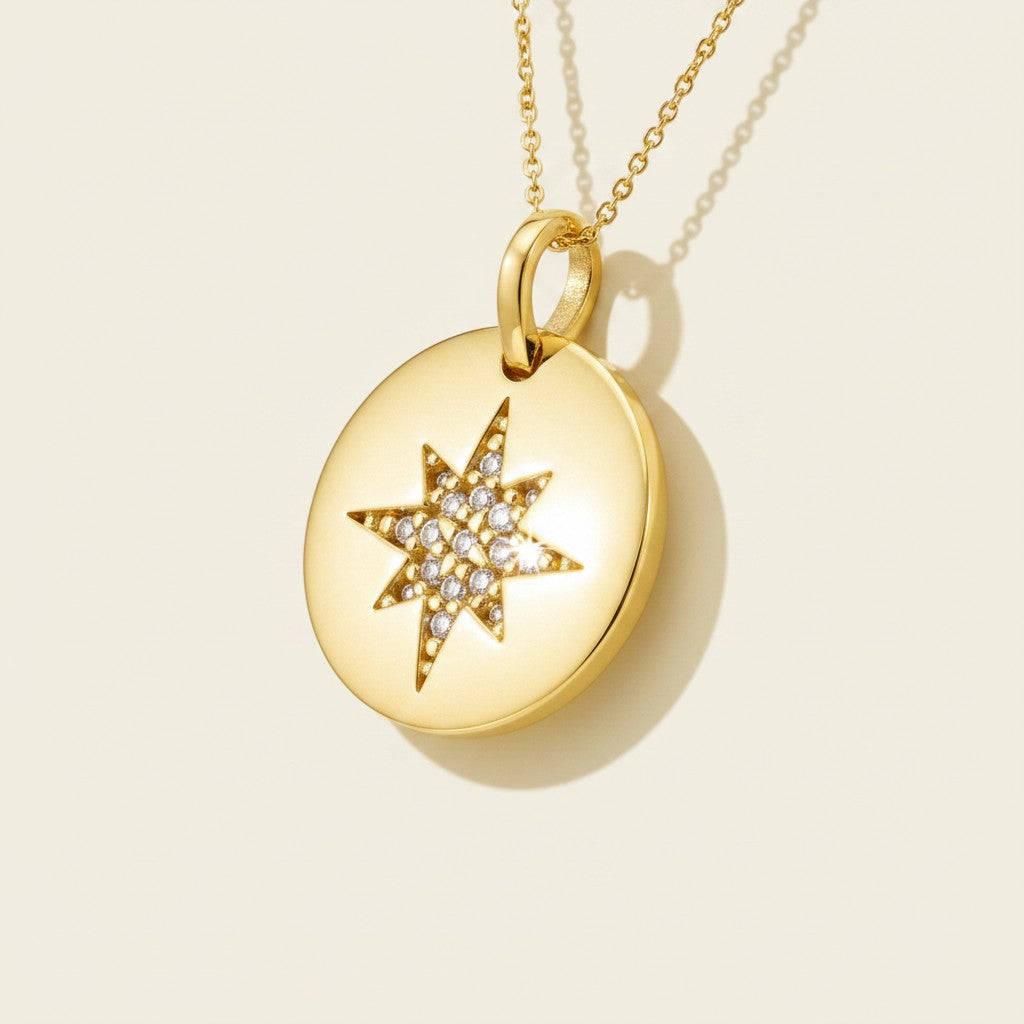 ⭐ 18k Gold Filled Starburst CZ Pendant — Your Guide Star. Always at the Neckline.