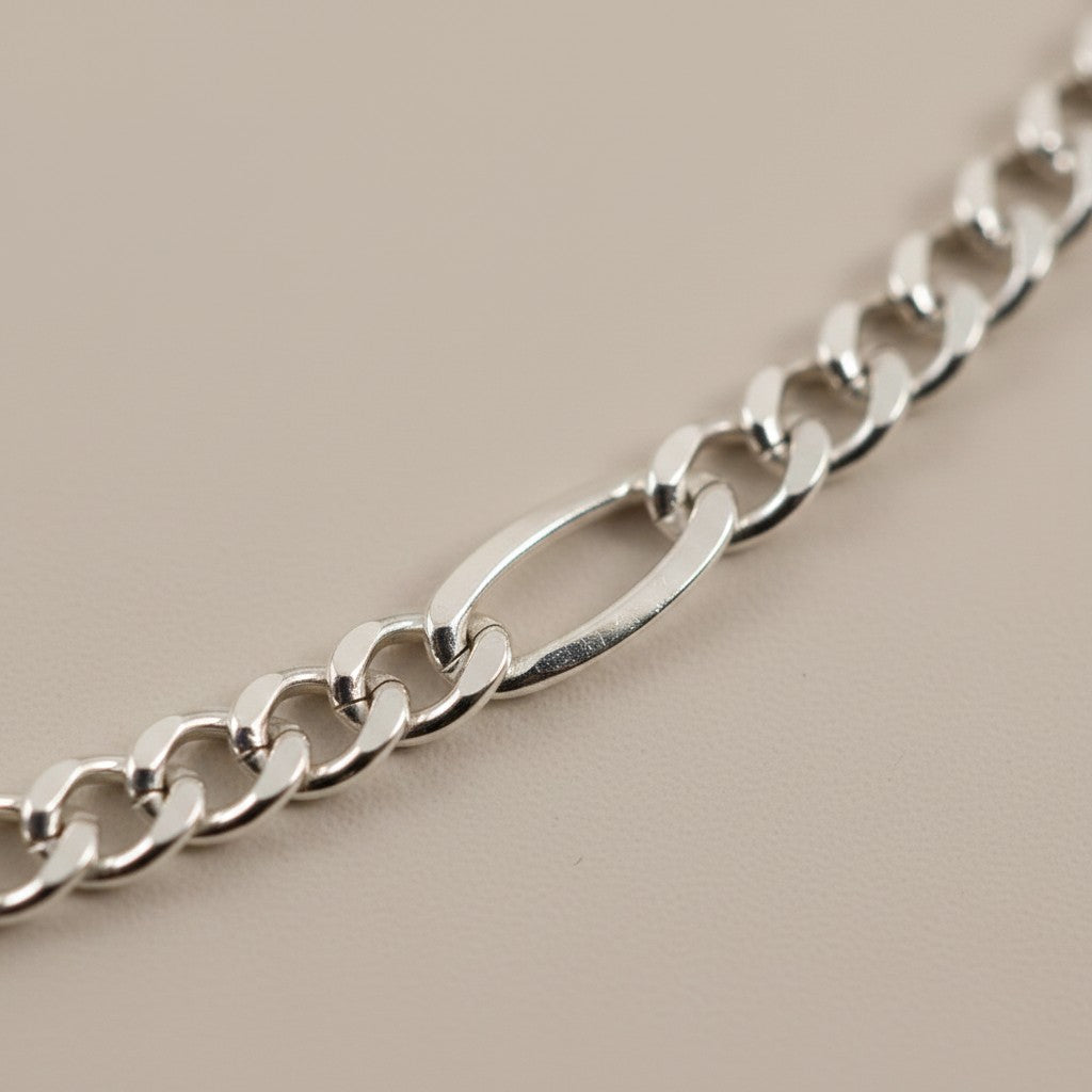⛓️ Sterling Silver 4.8mm Figaro 5x1 Chain — Five Links of Texture. One of Grace. Pure Italian Authority.