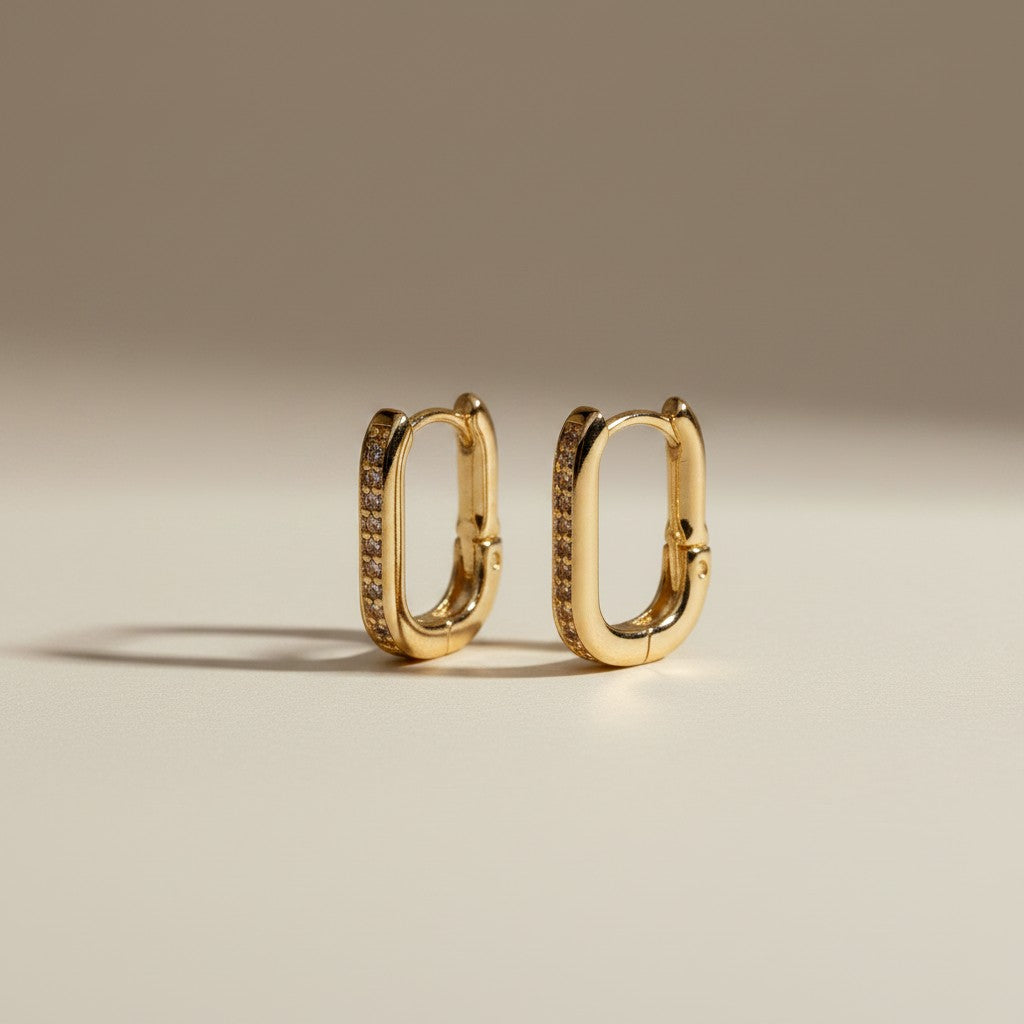 18k Gold Filled Micro CZ Rectangle Clicker Earrings — Geometric. Sparkling. One Satisfying Click.