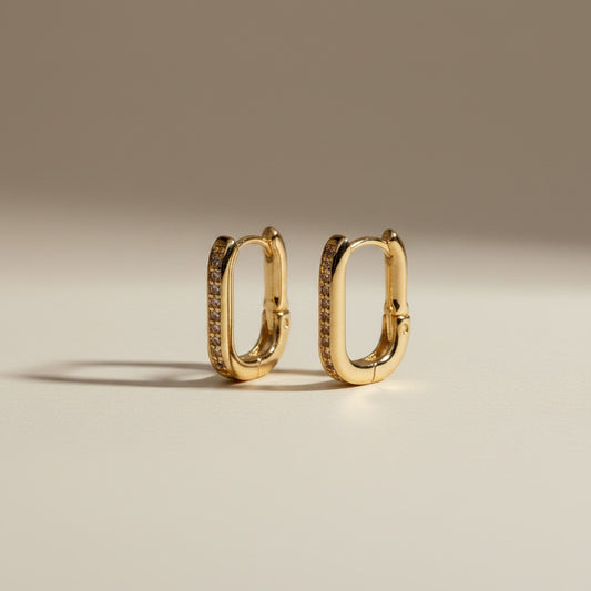 18k Gold Filled Micro CZ Rectangle Clicker Earrings — Geometric. Sparkling. One Satisfying Click.
