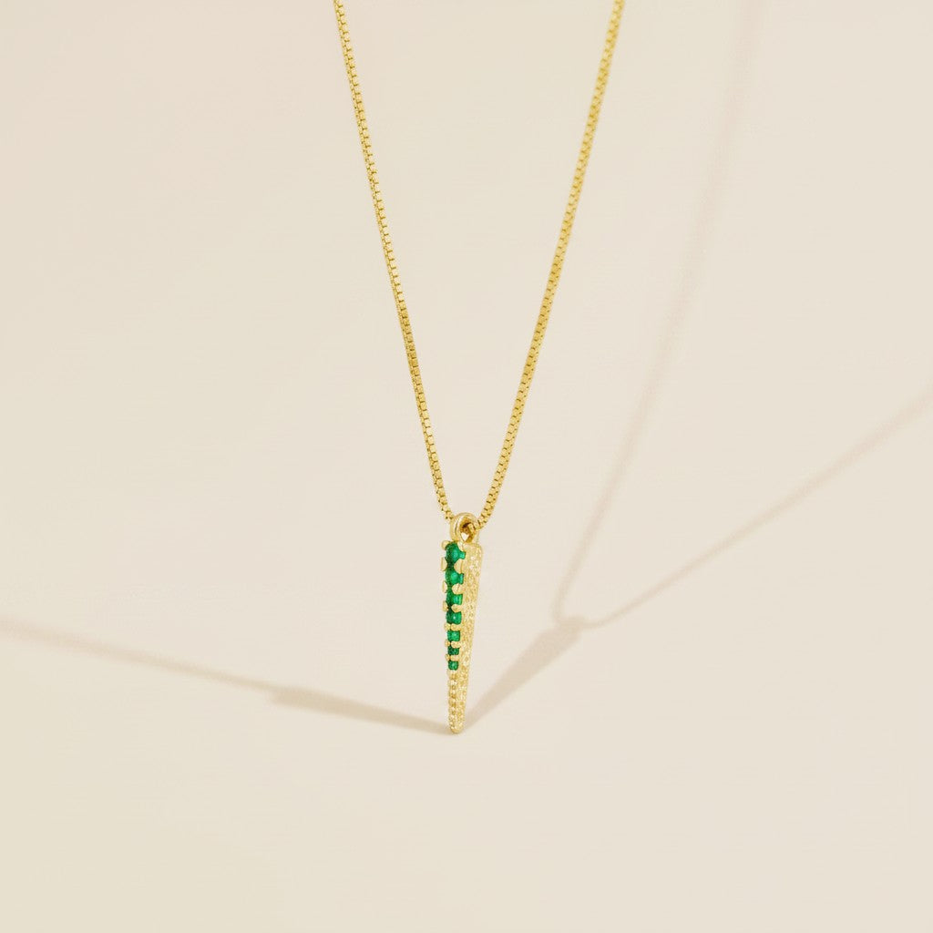 💚 18k Gold Filled Emerald CZ Spear Necklace — The Sharpest Point. The Richest Green.