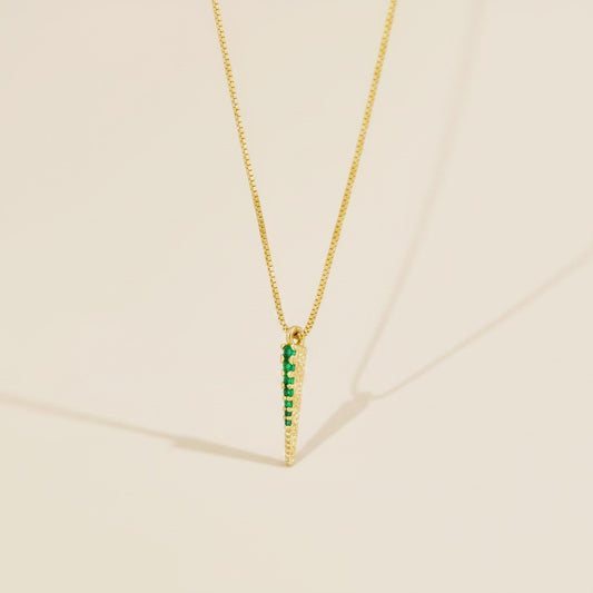 💚 18k Gold Filled Emerald CZ Spear Necklace — The Sharpest Point. The Richest Green.