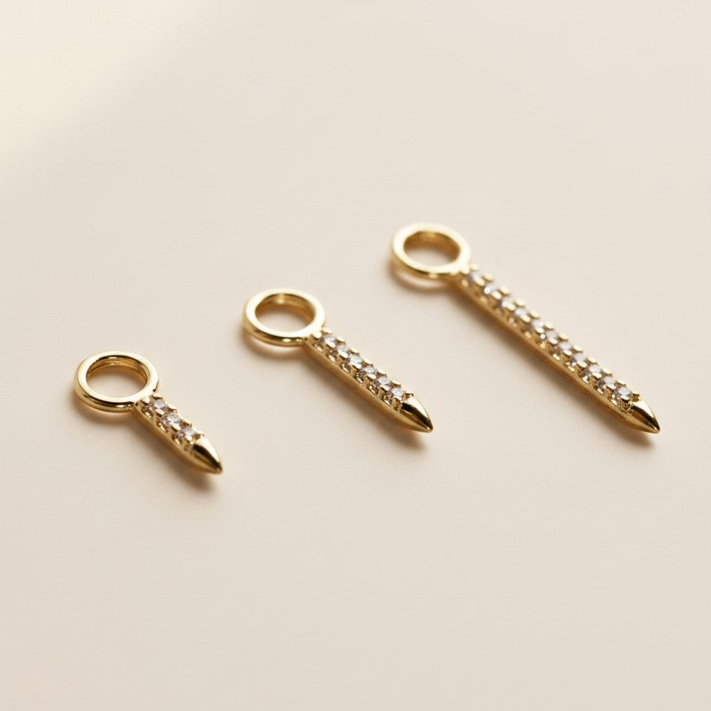 ✨ 18k Gold Filled Pavé CZ Bar Earring Charm — A Crystalline Drop in Three Lengths. All the Sparkle. Pure Geometry.
