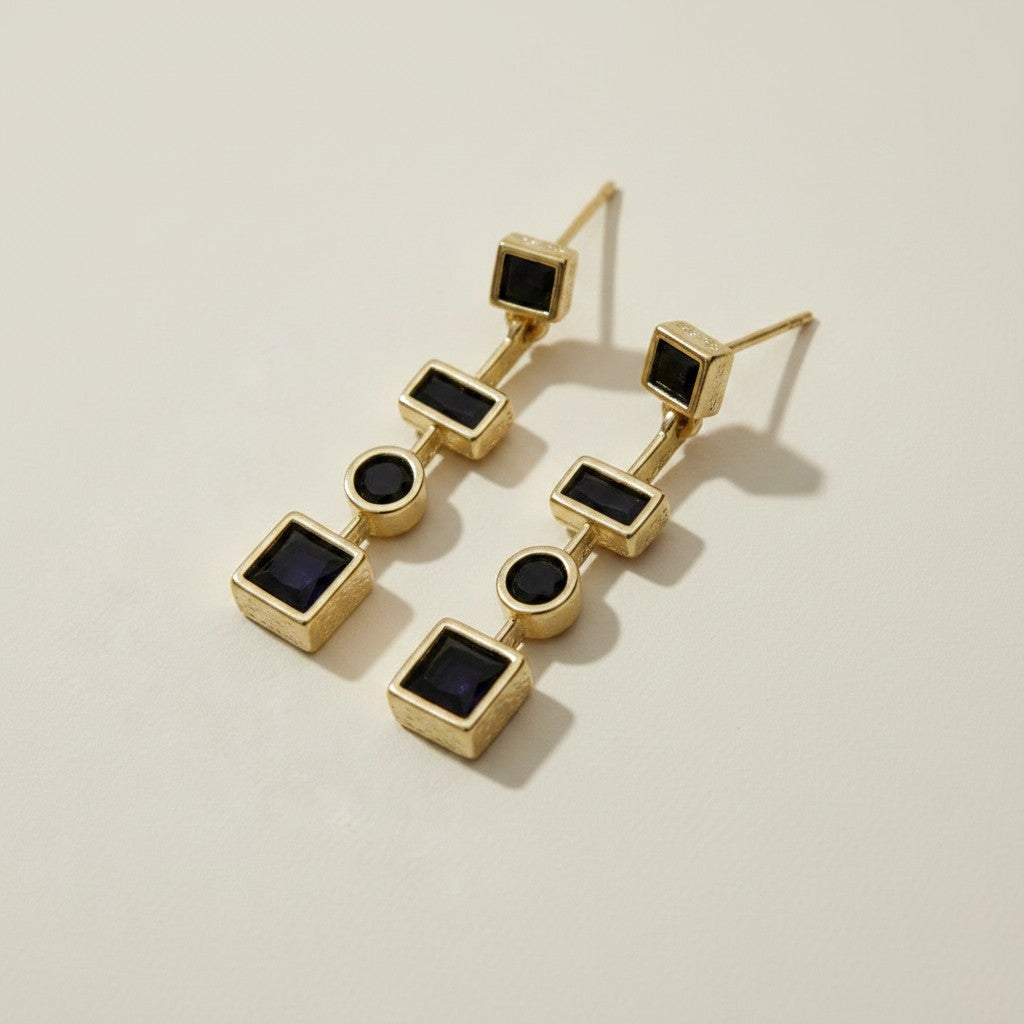 18k Gold Filled Black Dangling Shapes Earring