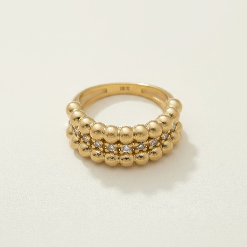 ✨ 18k Gold Filled Beaded CZ Band Ring — Granulated Texture. Centered Sparkle. A Ring That Has Everything.