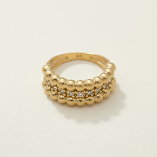 ✨ 18k Gold Filled Beaded CZ Band Ring — Granulated Texture. Centered Sparkle. A Ring That Has Everything.