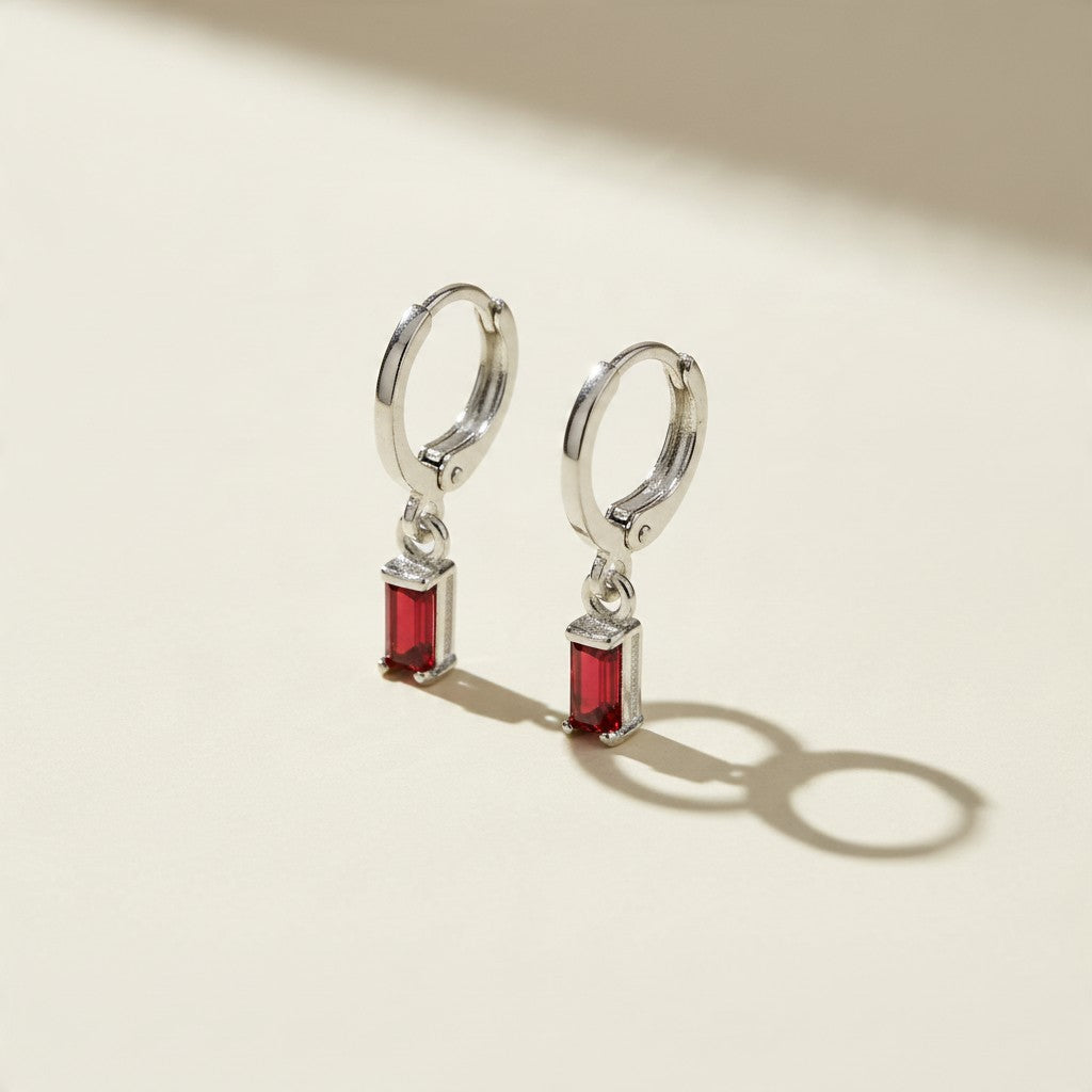 🌈 .925 Silver Filled Birthstone Baguette Huggie Hoop Earrings — Your Month. Your Color. A Daily Charm.