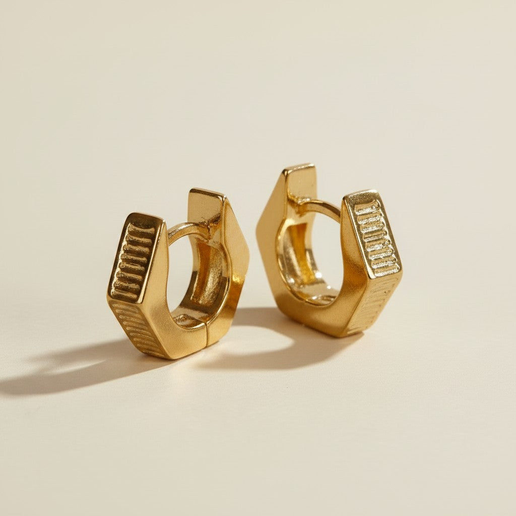 18k Gold Filled Textured Shaped Clicker Hoop Earrings