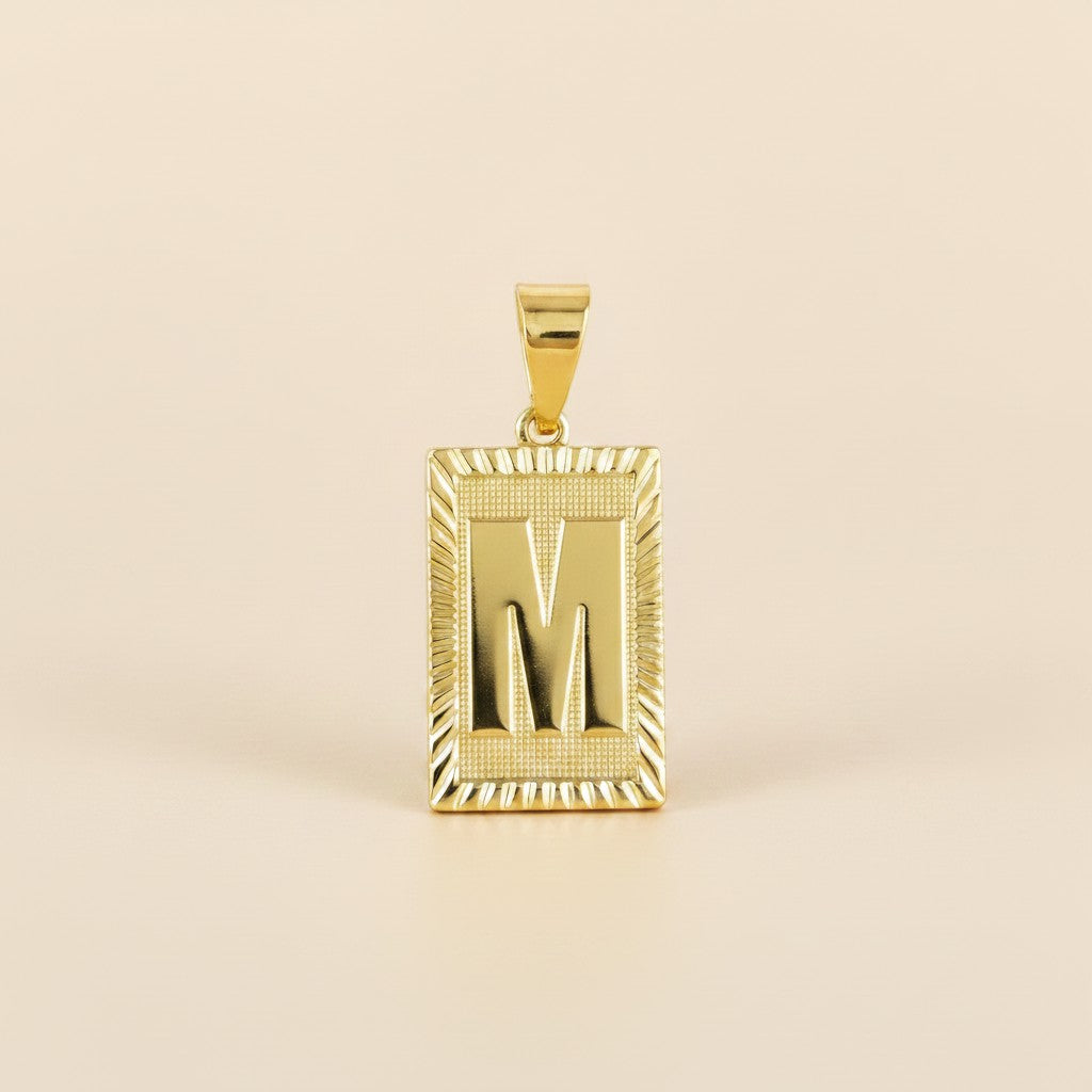 18k Gold Filled Vintage Diamond Cut Initial Plate Pendant | Personal & Timeless