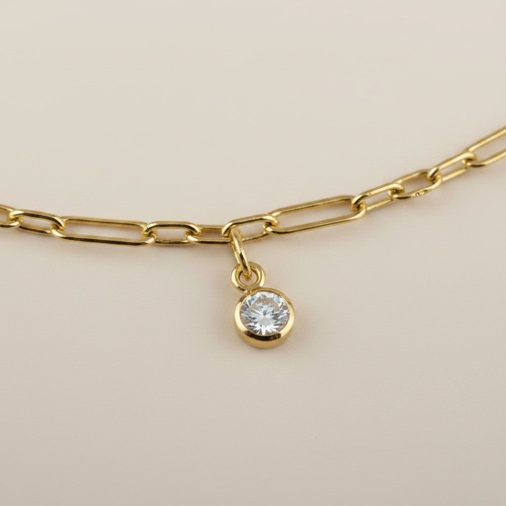 18k Gold Filled Paperclip Chain with Bezel CZ Drops Anklet