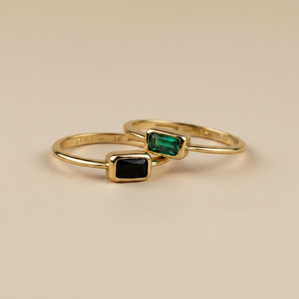 ✨ 18k Gold Filled Colored Rectangle CZ Solitaire Ring — One Stone. One Color. Quietly Commanding.