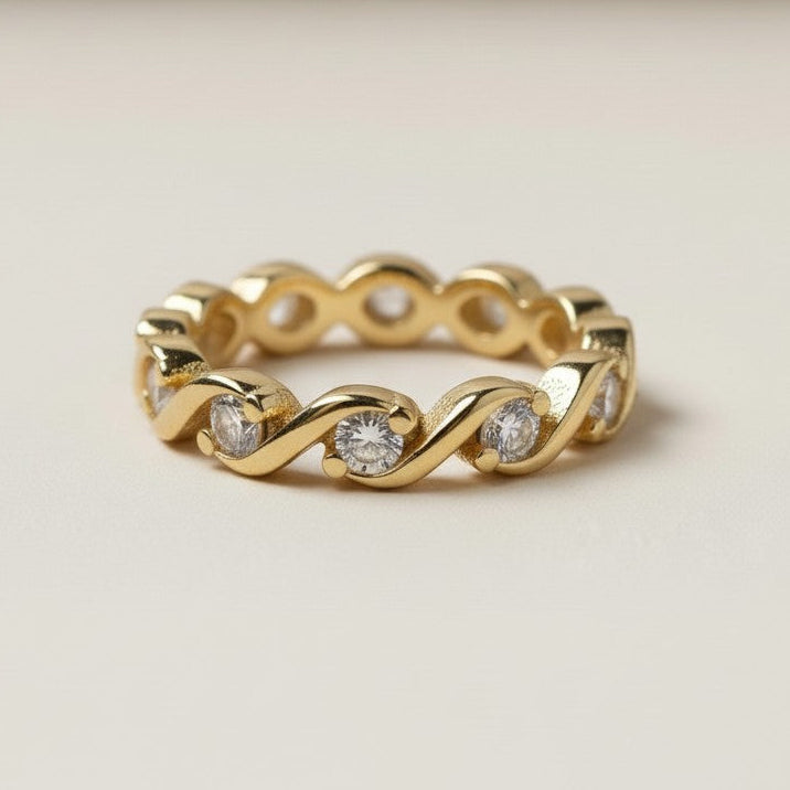 CZ Wave Eternity Band Ring for Women - Sparkling Statement Ring