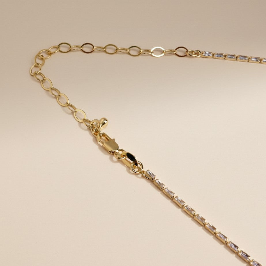 Baguette CZ Tennis Necklace 18K Gold Filled - Cubic Zirconia Chain for Women