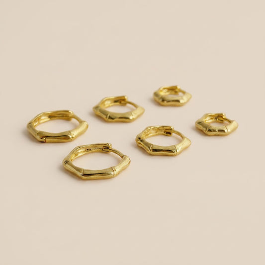 18k Gold Filled Bamboo Hoop Earrings | Sleek Distinctive Style