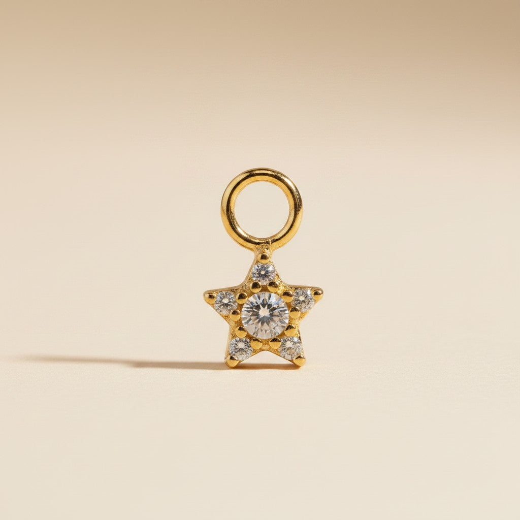 18k Gold Filled Sparkling Mini Star Earring Charm | Radiant Hoop Add-On