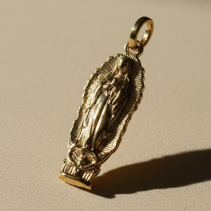 🕊️ 18k Gold Filled Our Lady of Grace Pendant — Full Figure. Warm Gold. Worn Close to the Heart.